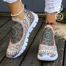 Women's Ethnic Graphic Print Comfortable and Lightweight Slip-On Flyknit Sneakers