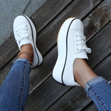 Women's Sneakers Plus Size Canvas Shoes Platform Sneakers Outdoor Office Work Solid Colored Lace-up Flat Heel Round Toe Casual Minimalism Walking Tissage Volant Lace-up Black White Pink