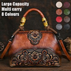 Women's Handbag Crossbody Bag Shoulder Bag Boston Bag PU Leather Party Daily Holiday Embossed Large Capacity Lightweight Durable Color Block Flower Folk dark brown claret ArmyGreen