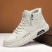 Men's Sneakers Skate Shoes High Top Sneakers Fleece lined Walking Casual Athletic PU Warm Slip Resistant Zipper Elastic Band Black Beige Winter