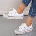 Women's Sneakers Flats Bling Bling Shoes Plus Size Platform Sneakers Party Outdoor Daily Solid Color Summer Rhinestone Flat Heel Round Toe Fashion Casual Minimalism PU Lace-up White Silver