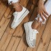 Women's Sneakers Flats Bling Bling Shoes Plus Size Platform Sneakers Party Outdoor Daily Solid Color Summer Rhinestone Flat Heel Round Toe Fashion Casual Minimalism PU Lace-up White Silver