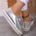 Women's Sneakers Flats Bling Bling Shoes Plus Size Platform Sneakers Party Outdoor Daily Solid Color Summer Rhinestone Flat Heel Round Toe Fashion Casual Minimalism PU Lace-up White Silver