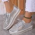 Women's Sneakers Flats Bling Bling Shoes Plus Size Platform Sneakers Party Outdoor Daily Solid Color Summer Rhinestone Flat Heel Round Toe Fashion Casual Minimalism PU Lace-up White Silver