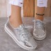 Women's Sneakers Flats Bling Bling Shoes Plus Size Platform Sneakers Party Outdoor Daily Solid Color Summer Rhinestone Flat Heel Round Toe Fashion Casual Minimalism PU Lace-up White Silver