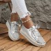 Women's Sneakers Flats Bling Bling Shoes Plus Size Platform Sneakers Party Outdoor Daily Solid Color Summer Rhinestone Flat Heel Round Toe Fashion Casual Minimalism PU Lace-up White Silver