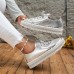 Women's Sneakers Flats Bling Bling Shoes Plus Size Platform Sneakers Party Outdoor Daily Solid Color Summer Rhinestone Flat Heel Round Toe Fashion Casual Minimalism PU Lace-up White Silver