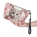 Women's Makeup Bag Pen Bag Wristlet Cosmetic Bag PU Leather Daily Holiday Travel Print Large Capacity Lightweight Durable Cat Flowers Yellow Pink Blue