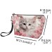 Women's Makeup Bag Pen Bag Wristlet Cosmetic Bag PU Leather Daily Holiday Travel Print Large Capacity Lightweight Durable Cat Flowers Yellow Pink Blue