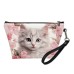 Women's Makeup Bag Pen Bag Wristlet Cosmetic Bag PU Leather Daily Holiday Travel Print Large Capacity Lightweight Durable Cat Flowers Yellow Pink Blue