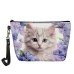 Women's Makeup Bag Pen Bag Wristlet Cosmetic Bag PU Leather Daily Holiday Travel Print Large Capacity Lightweight Durable Cat Flowers Yellow Pink Blue