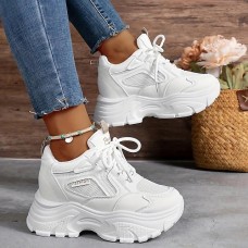 Women's Sneakers Platform Sneakers Outdoor Solid Color Summer Flat Heel Round Toe Fashion Sporty Casual Walking Mesh PU Lace-up Black White