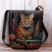 Women's Crossbody Bag Shoulder Bag Fluffy Bag Polyester Shopping Daily Holiday Print Large Capacity Lightweight Durable Cat Yellow Red Blue