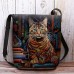 Women's Crossbody Bag Shoulder Bag Fluffy Bag Polyester Shopping Daily Holiday Print Large Capacity Lightweight Durable Cat Yellow Red Blue