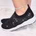 Women's Sneakers Slip-Ons Bling Bling Shoes Plus Size Flyknit Shoes Outdoor Office Work Solid Color Solid Colored Summer Crystal Flat Heel Closed Toe Casual Running Walking Knit Tissage Volant Loafer