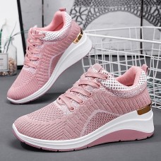 Women's Sneakers Pink Shoes Height Increasing Shoes Flyknit Shoes Outdoor Daily Color Block Summer Hidden Heel Round Toe Sporty Casual Minimalism Running Walking Tissage Volant Lace-up Black Pink Grey