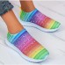 Women's Sneakers Slip-Ons Plus Size Slip-on Sneakers Outdoor Daily Beach Color Block Summer Rhinestone Flat Heel Round Toe Classic Casual Running Walking Tissage Volant Loafer Rainebow Black White