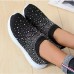 Women's Sneakers Slip-Ons Plus Size Slip-on Sneakers Outdoor Daily Beach Color Block Summer Rhinestone Flat Heel Round Toe Classic Casual Running Walking Tissage Volant Loafer Rainebow Black White