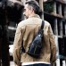 Men's Crossbody Bag Chest Bag Nappa Leather Outdoor Daily Zipper Solid Color Black