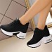 Women's Sneakers Flyknit Shoes Comfort Shoes Daily Indoor Walking Solid Color Summer Sequin Hidden Heel Round Toe Fashion Sporty Casual Elastic Fabric Lace-up Black White