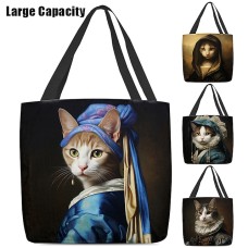 Women's Tote Shoulder Bag Canvas Tote Bag Polyester Shopping Holiday Print Large Capacity Foldable Lightweight Cat 3D Rainbow