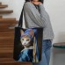 Women's Tote Shoulder Bag Canvas Tote Bag Polyester Shopping Holiday Print Large Capacity Foldable Lightweight Cat 3D Rainbow