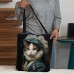 Women's Tote Shoulder Bag Canvas Tote Bag Polyester Shopping Holiday Print Large Capacity Foldable Lightweight Cat 3D Rainbow