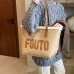 Women's Shoulder Bag Suede Daily Large Capacity Foldable Anti-Dust Color Block Letter Brown Beige