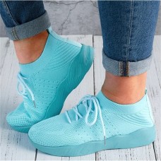 Women's Sneakers Slip-Ons Pink Shoes Plus Size Flyknit Shoes Outdoor Daily Solid Color Flat Heel Round Toe Sporty Casual Minimalism Running Walking Tissage Volant Lace-up Light Blue Black White