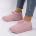 Women's Sneakers Slip-Ons Pink Shoes Plus Size Flyknit Shoes Outdoor Daily Solid Color Flat Heel Round Toe Sporty Casual Minimalism Running Walking Tissage Volant Lace-up Light Blue Black White