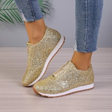 Women's Sneakers Bling Bling Shoes Plus Size Platform Sneakers Outdoor Daily Summer Sparkling Glitter Flat Heel Round Toe Fashion Sporty Casual Walking PU Lace-up Silver Black Gold