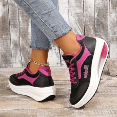 Women's Sneakers Platform Sneakers Outdoor Daily Color Block Platform Wedge Heel Round Toe Sporty Casual Comfort Running Walking Faux Leather Mesh Lace-up Gray Pink Purple mesh Blue mesh