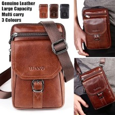 Men's Crossbody Bag Shoulder Bag Tobacco Pouch Mobile Phone Bag Belt Bag Leather Outdoor Daily Holiday Zipper Large Capacity Durable Multi Carry Solid Color dark brown Red-brown Black