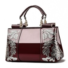 Women's Handbag Top Handle Bag PU Leather Daily Going out Embossed Flower Wine Black White