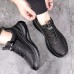 Men's Sneakers Running Walking Casual Athletic PU Shock Absorbing Lace-up Black Summer Spring