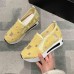 Women's Sneakers Plus Size Height Increasing Shoes Slip-on Sneakers Outdoor Daily Solid Color Hollow-out Summer Flat Heel Round Toe Casual Minimalism Walking Canvas Loafer Black White Yellow