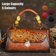 Women's Handbag Crossbody Bag Shoulder Bag Boston Bag PU Leather Party Daily Holiday Buckle Zipper Embossed Large Capacity Lightweight Durable Color Block Flower Folk Retro black Retro Brown Rich