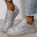 Women's Sneakers Bling Bling Shoes Glitter Crystal Sequined Jeweled Plus Size Outdoor Daily Solid Color Glow in the Dark Rhinestone Sequin Flat Heel Round Toe Casual Comfort Minimalism Walking Satin