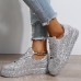 Women's Sneakers Bling Bling Shoes Glitter Crystal Sequined Jeweled Plus Size Outdoor Daily Solid Color Glow in the Dark Rhinestone Sequin Flat Heel Round Toe Casual Comfort Minimalism Walking Satin