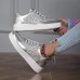 Women's Sneakers Plus Size Platform Sneakers White Shoes Outdoor Daily Flat Heel Round Toe Fashion Sporty Casual Walking Glitter PU Lace-up Silver Black