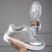 Women's Sneakers Plus Size Platform Sneakers White Shoes Outdoor Daily Flat Heel Round Toe Fashion Sporty Casual Walking Glitter PU Lace-up Silver Black