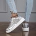 Women's Sneakers Plus Size Platform Sneakers White Shoes Outdoor Daily Flat Heel Round Toe Fashion Sporty Casual Walking Glitter PU Lace-up Silver Black