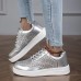 Women's Sneakers Plus Size Platform Sneakers White Shoes Outdoor Daily Flat Heel Round Toe Fashion Sporty Casual Walking Glitter PU Lace-up Silver Black