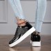 Women's Sneakers Plus Size Platform Sneakers White Shoes Outdoor Daily Flat Heel Round Toe Fashion Sporty Casual Walking Glitter PU Lace-up Silver Black