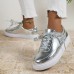 Women's Sneakers Bling Bling Shoes Plus Size Platform Sneakers Outdoor Daily Summer Winter Platform Round Toe Fashion Sporty Casual Walking Glitter PU Lace-up Silver Gold