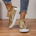 Women's Sneakers Bling Bling Shoes Plus Size Platform Sneakers Outdoor Daily Summer Winter Platform Round Toe Fashion Sporty Casual Walking Glitter PU Lace-up Silver Gold