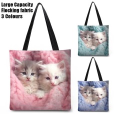 Women's Tote Shoulder Bag Fluffy Bag Polyester Shopping Daily Holiday Print Large Capacity Lightweight Durable Cat Pink Blue Green