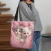 Women's Tote Shoulder Bag Fluffy Bag Polyester Shopping Daily Holiday Print Large Capacity Lightweight Durable Cat Pink Blue Green