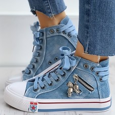 Women's Sneakers Canvas Shoes Plus Size Canvas Shoes High Top Sneakers Outdoor Halloween Daily Solid Color Flat Heel Round Toe Casual Minimalism Faux Leather Lace-up Blue Dark Blue