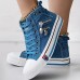 Women's Sneakers Canvas Shoes Plus Size Canvas Shoes High Top Sneakers Outdoor Halloween Daily Solid Color Flat Heel Round Toe Casual Minimalism Faux Leather Lace-up Blue Dark Blue